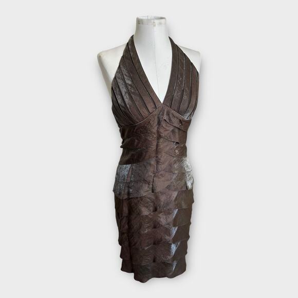 Vintage Y2K Cache Metallic Halter Mini Dress Womens size 6 Bodycon Glam Cocktail - Picture 9 of 11